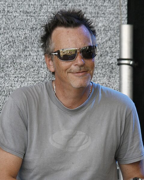 Alex Deutsch in sunglasses at the drums during a concert with Anna F. in Seestadt Aspern in Vienna, Austria, 2010.