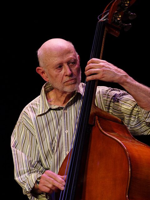 Barre Phillips am Kontrabass beim Moers Festival 2008 in Moers, Deutschland.