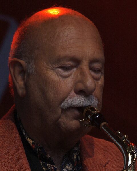 Hans Salomon mit dem Altsaxophon bei einem Konzert mit DeWieners beim Donauinselfest in Wien, Österreich, 2008.