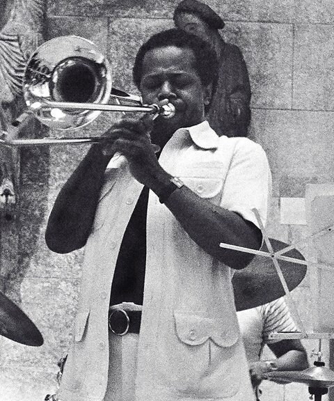 Slide Hampton with his trombone at a concert in Rochester, New York, USA, August 1978.